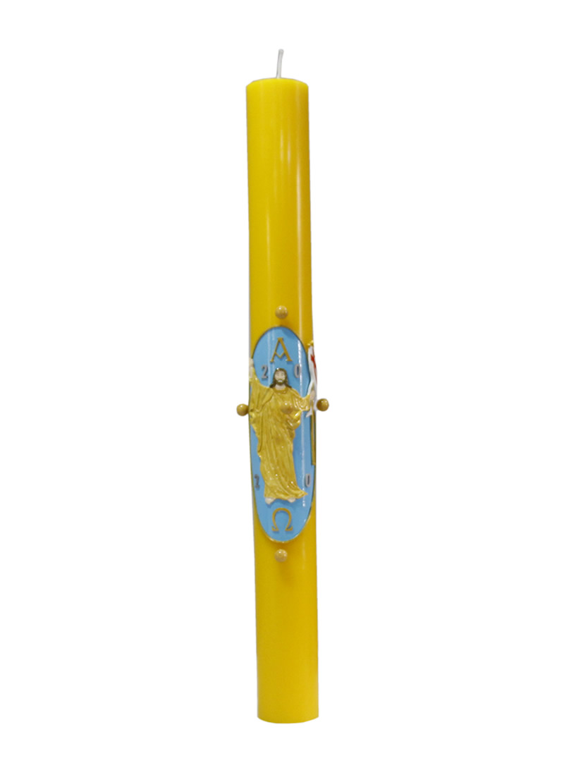 Círio Pascal 90 X 9,0 cm Amarelo Aplique em Resina Cordeiro Artigos Religiosos Luz de